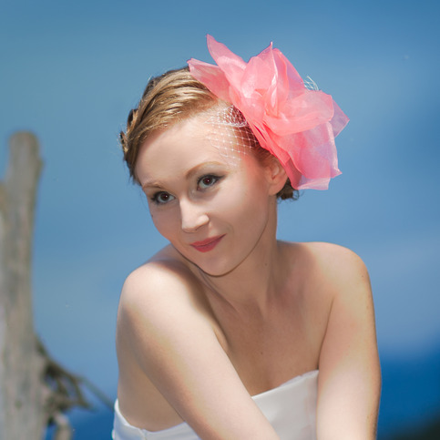 Large Coral Bridal Veil Fascinator