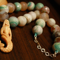Sailing on the Sea, Carved Bone and Gemstone Necklace