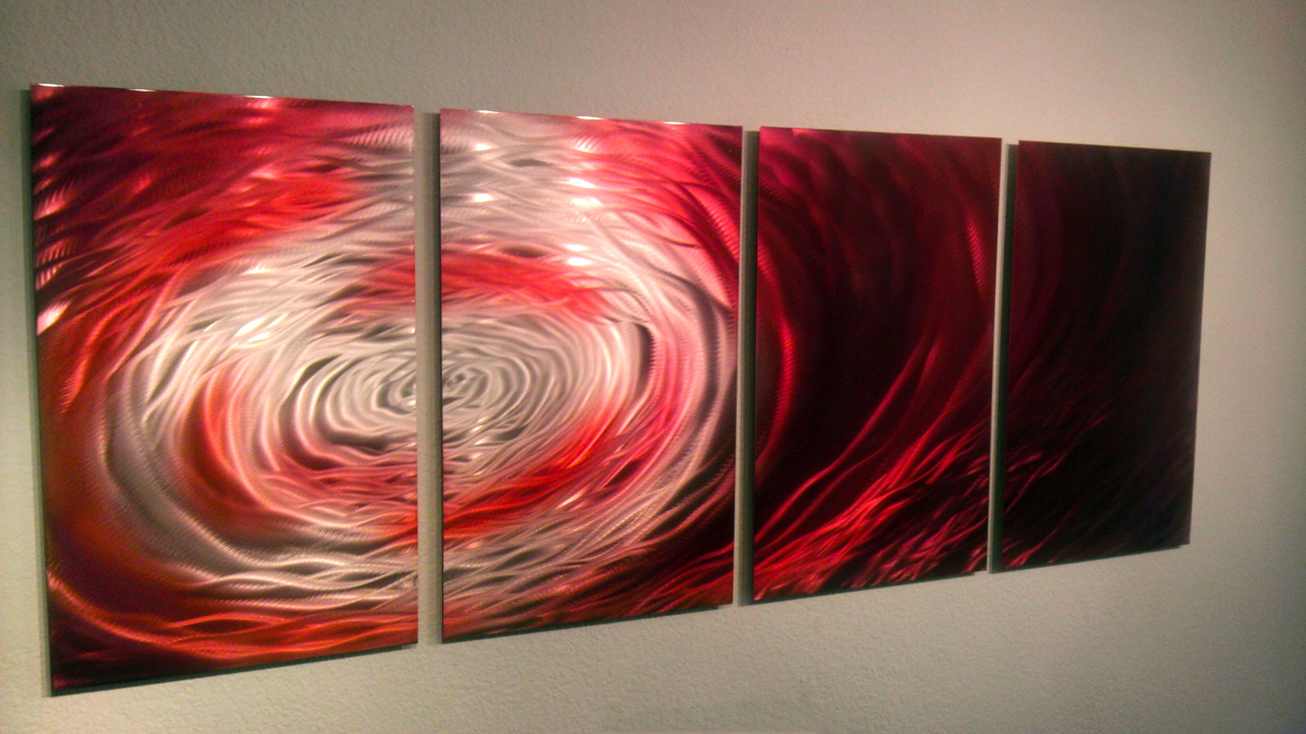 Crimson Ripple Abstract Metal Wall Art Contemporary Modern Decor