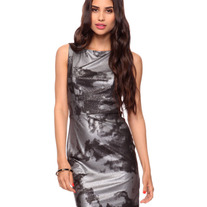 In S, M, & L - silver black gray metallic galaxy mini dress sleeveless pencil stretchy