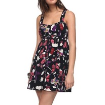 L forever 21 black pink purple butterfly cross strap empire waist sun mini dress
