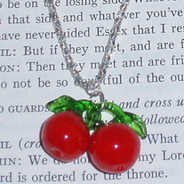 Lampwork Glass Red Cherry Rockabilly Necklace Fruit Silver Jewelry Pendant