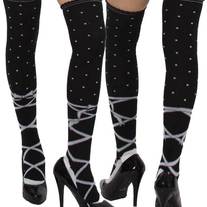 Black White Polka Dot Ballet Lace Ribbon Bow Over-the-knee Gothic Lolita Socks OTK