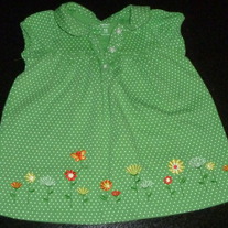 Green/White Polka Dot Short Sleeve Dress with Flowers-Carters Size 18 Months