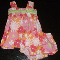 Pink/Orange Floral Dress with Matching Bloomers-Rare Editions Size 3-6 Months  CLM1