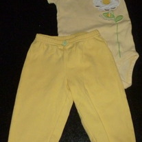 Yellow Short Sleeve Onesie with Flower says Little Lady and Matching Pants-Just One You Size 9 Months  CLM1