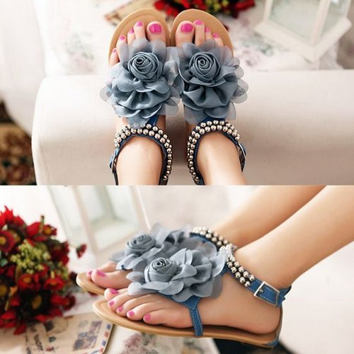 blue beaded flip flops