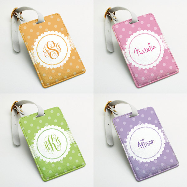 Two tag sets pair with straps Polka Dot Personalized Custom Name pu