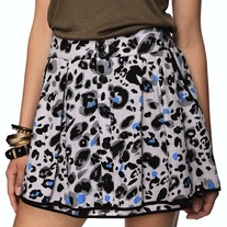 XS gray black piping blue leopard print flare button cotton mini skirt