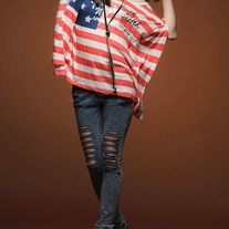 One Shoulder USA Flag Bat-Wing Style