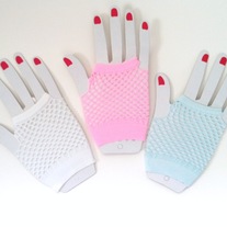 1 pastel pink blue OR white netted fingerless gloves fairy kei hand covers