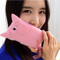 Cute Chic Furry Cat Head w/Tail Samsung Galaxy Note 2 N7100