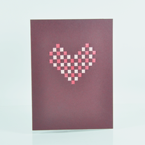Handcrafted Metallic Red and pink plaid checkered heart shape plum portrait card