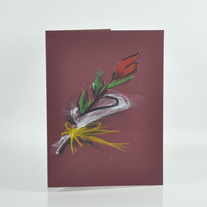Handdrawn oil pastel color single rose bouquet on plum portrait card