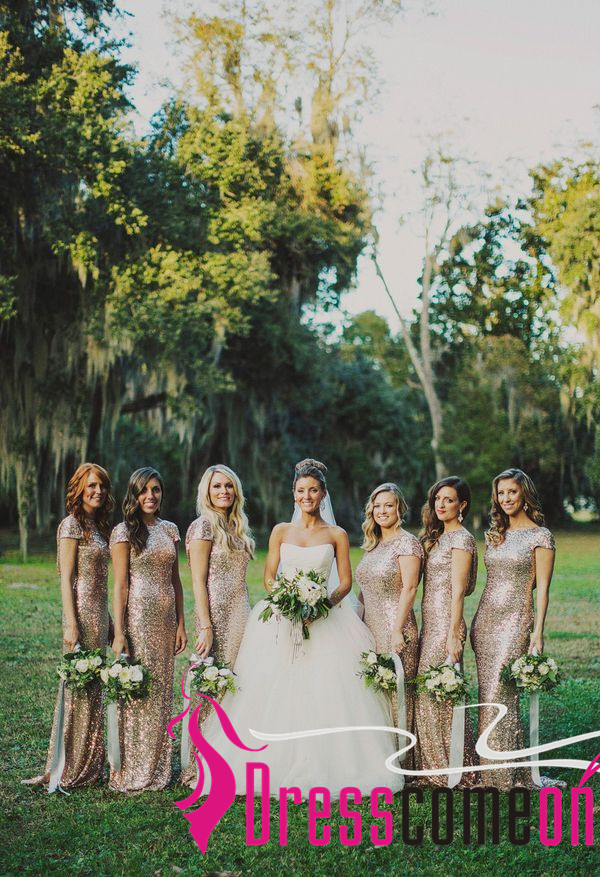 2016 Glittery Long Bridesmaid Dress Modest Gold Rose Sequins Mermaid