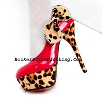 ELEGANT BELLA RED LEOPARD LEATHER HEELS WITH BOW