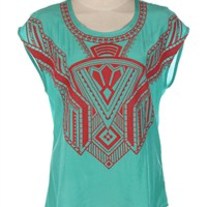 Teal High-Low Aztec Top