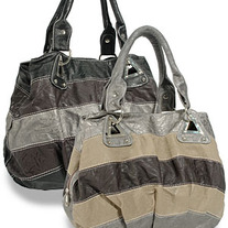 Multi Compartment Striped Fashion Handbag ( Black )