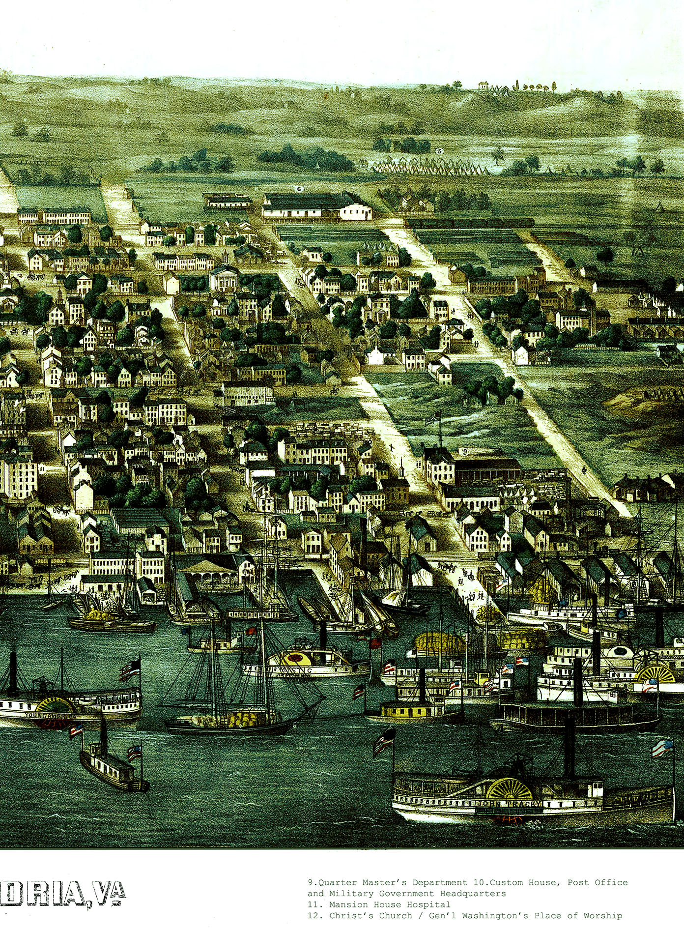 Alexandria, Virginia in 1863 Bird's Eye View Map, Aerial, Panorama