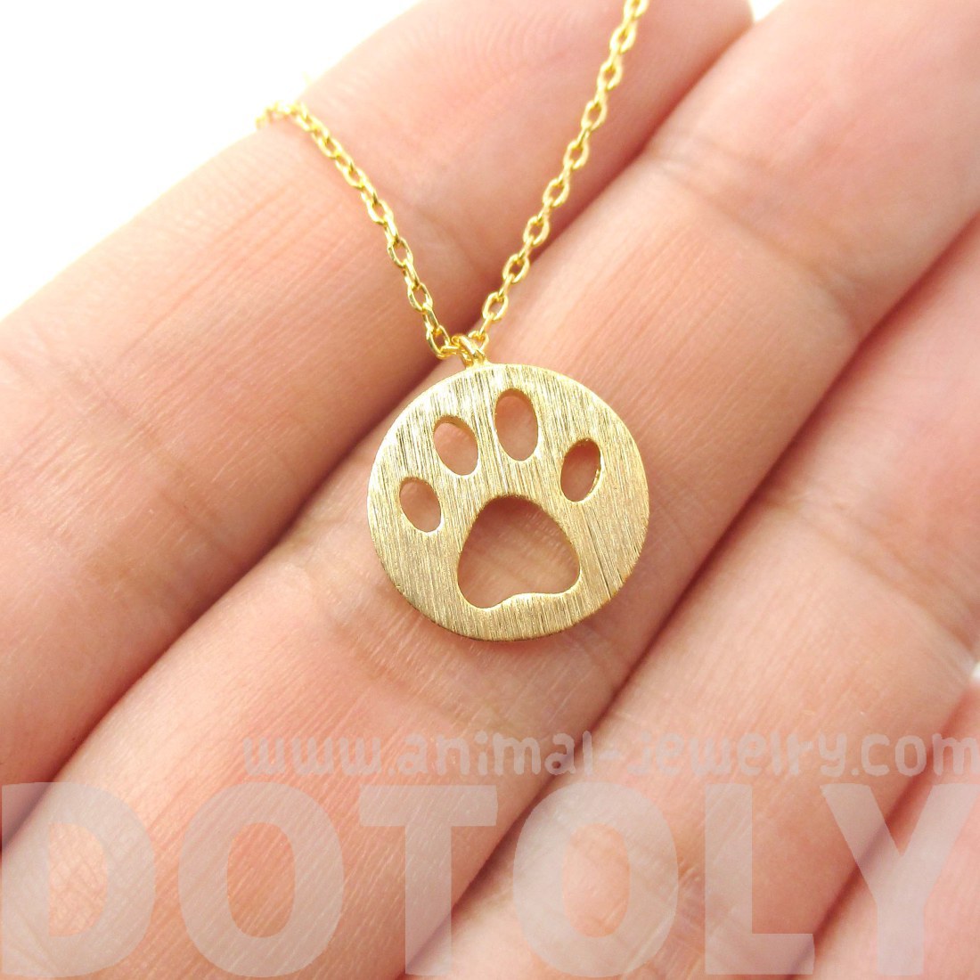 Dog Paw Print Dye Cut Coin Shaped Animal Charm Necklace in Gold