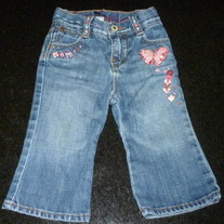 Denim Jeans with Butterflies/Flowers-Baby Gap Size 12-18 Months