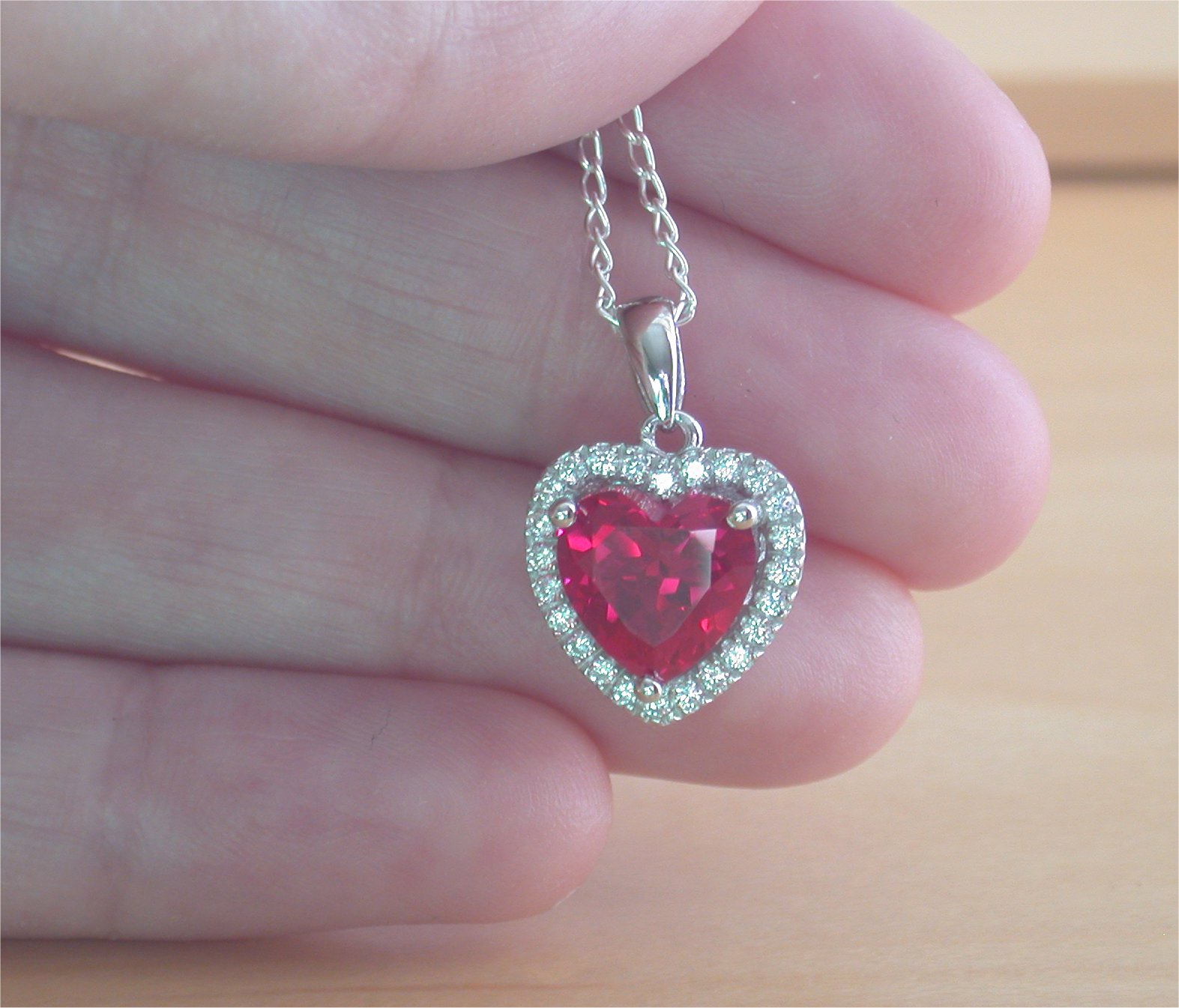 925 Ruby (Lab Created) Heart Pendant & 18" Silver Chain/Ruby Jewellery
