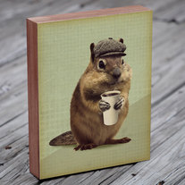 Chipmunks Love Coffee - Wood Block Art Print