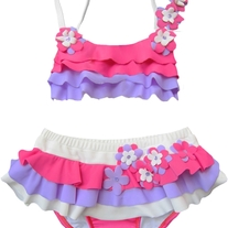 Isobella & Chloe Catalina White 2pc Ruffle Bottom Bikini Swimsuit -White