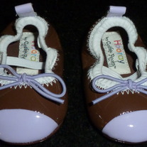 Purple/Brown Leather Crib Shoes-Hooray by Cynthia Rowley Size Newborn