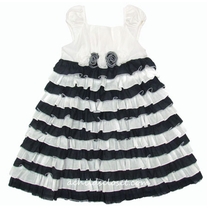 Isobella & Chloe Cece Navy/White Cap Sleeve Ruffle After Ruffle Dress