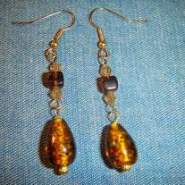 Two-Tone Brown & Crystal Earrings