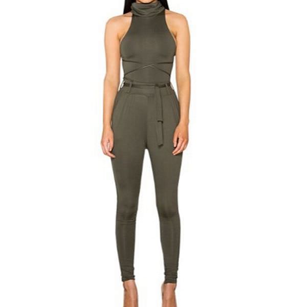 Outletpad Olive Green High Collar Jumpsuit Online Store Powered by