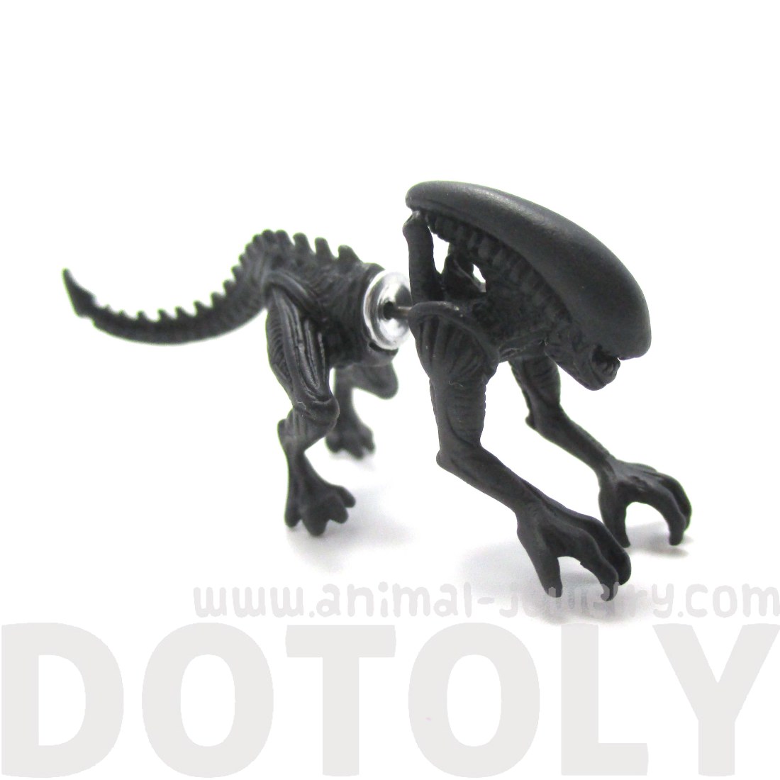 Alien vs. Predator AVP Xenomorph Shaped Front and Back Stud Earrings in Black · DOTOLY Animal