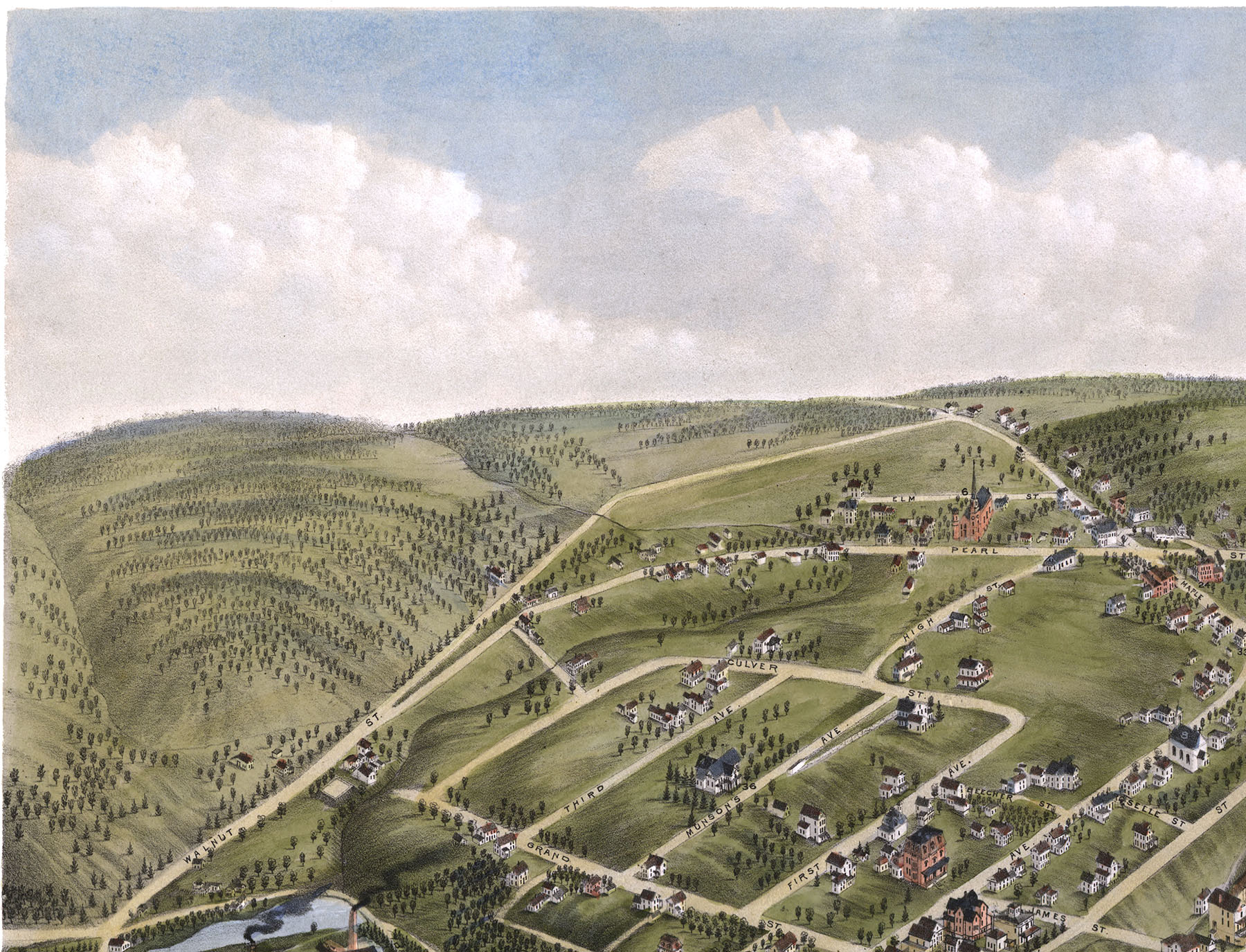 Seymour, Connecticut in 1879 Bird's Eye View Map, Aerial, Panorama