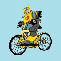 Bumble Bee riding a bike, 5x5 print