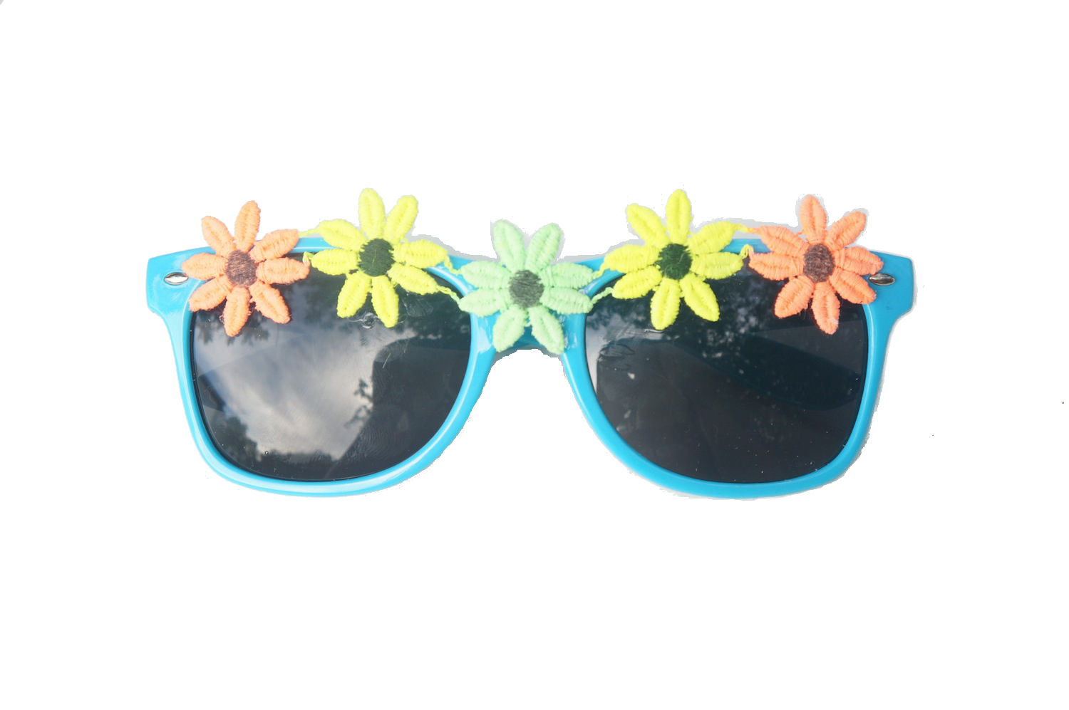 Flower Sunglasses Hand Painted Lace in Neon Blue Green Yellow Orange on