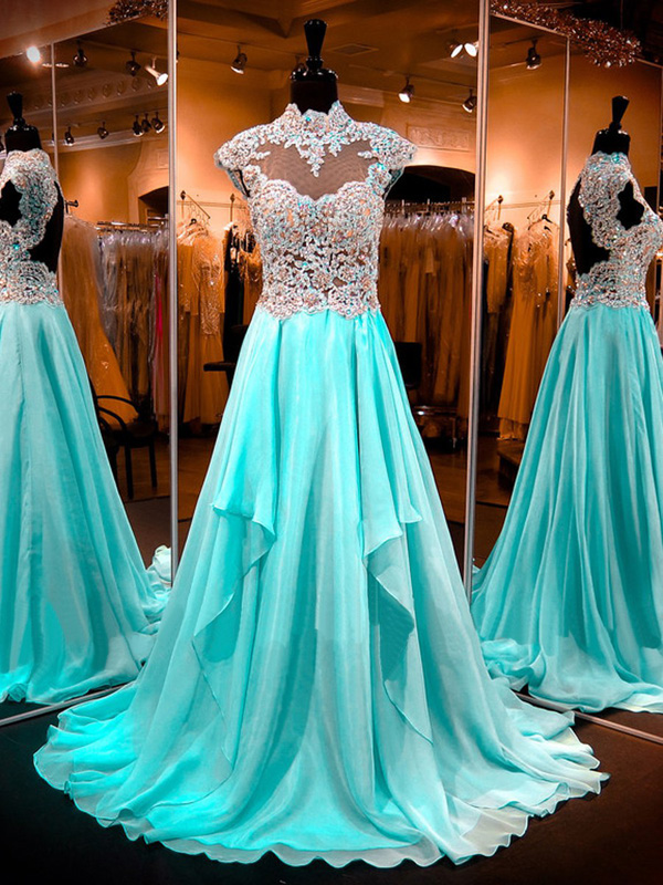 Mint prom dresses,Mint Aline High Neck Chiffon Prom Dresses Evening