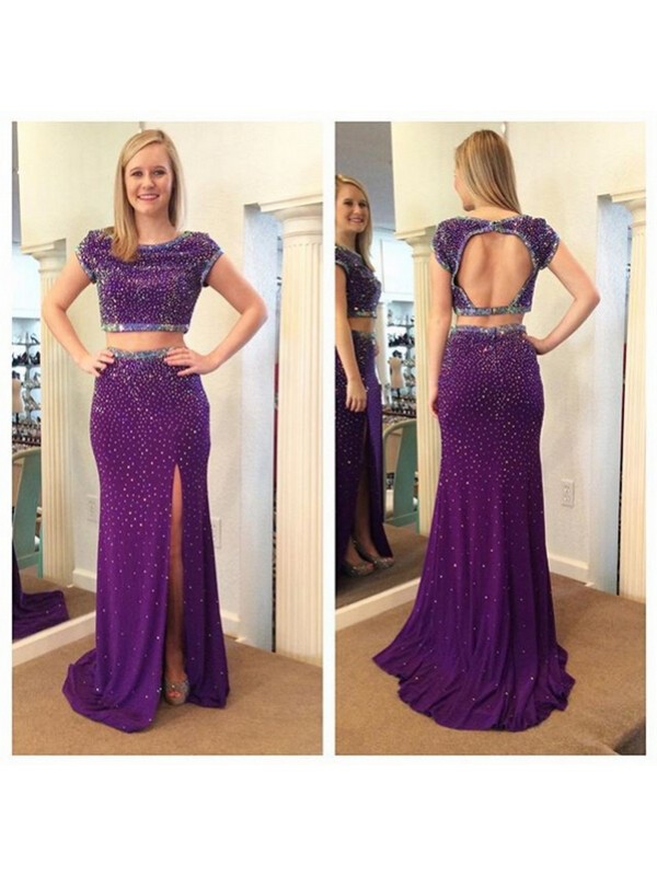 Peretty Purple Open Back Prom Dresses