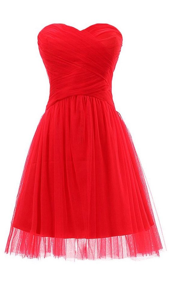Adorable Red Sweetheart Tulle Dresses, Red Short Prom
