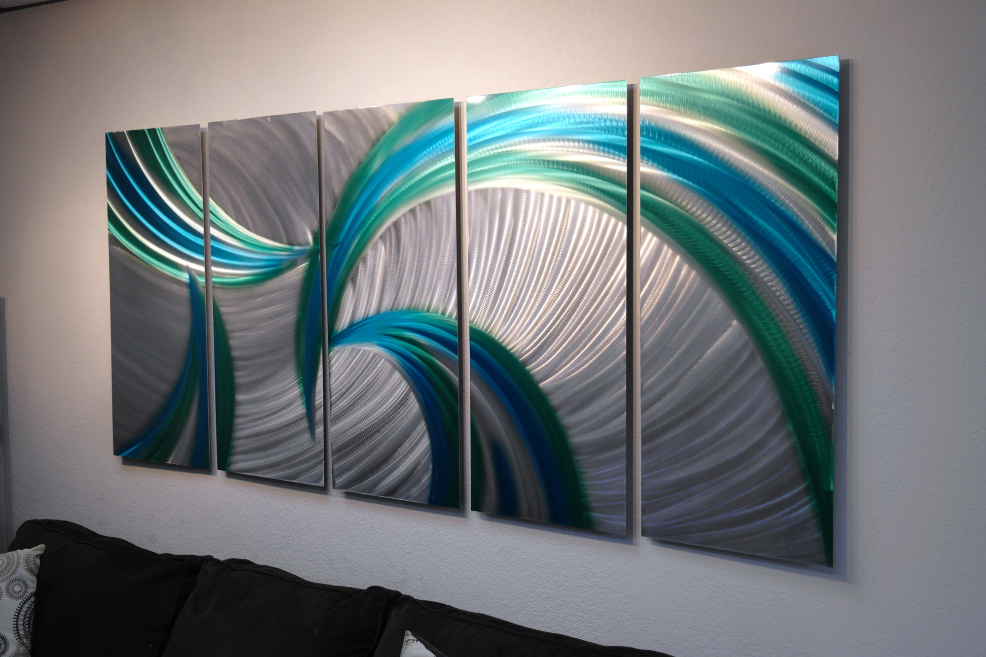 Metal Wall Art Tempest Blue Green 36x79 Contemporary Modern Decor