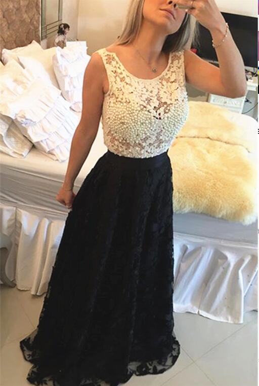 Black and White Prom Dress Prom Dresses Evening Party Gown Formal Wear