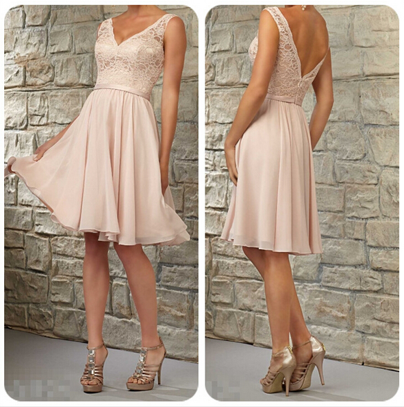Pink Chiffon Knee Length Dress