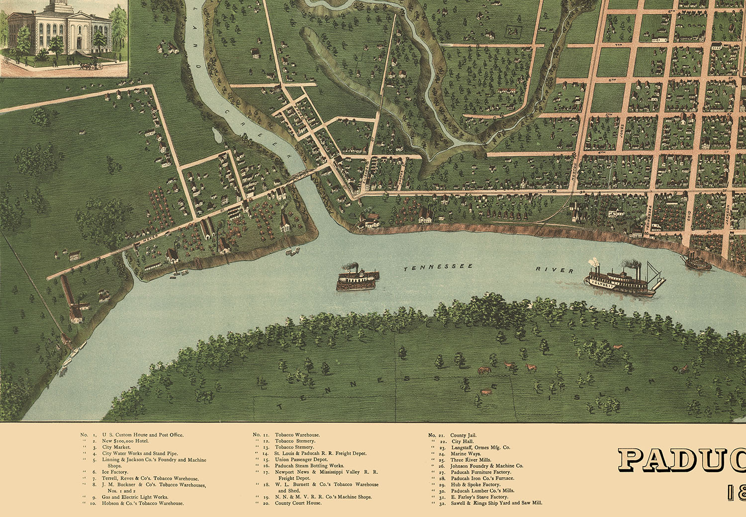 Paducah, Kentucky in 1879 Bird's Eye View Map, Aerial Map, Panorama