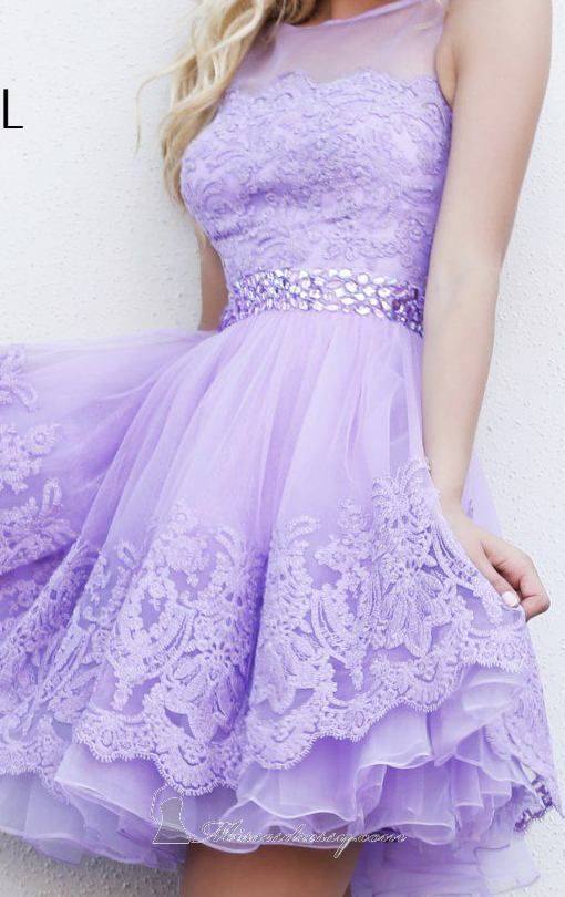2016 Princess Lilac Short Lace Dresses Beaded Tulle Prom