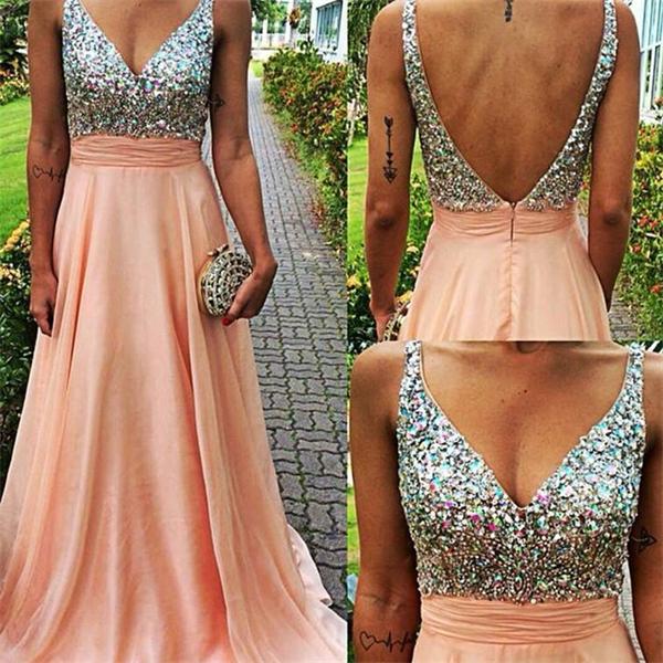 V Neckline Prom Dress Prom Dresses Evening Party Gown Formal Wear on
