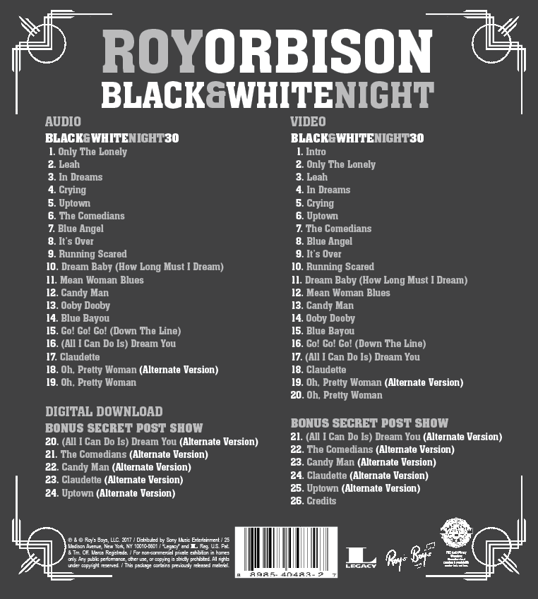 Standard Black & White Night 30 CD/BluRay Bundle · Roy Orbison Online