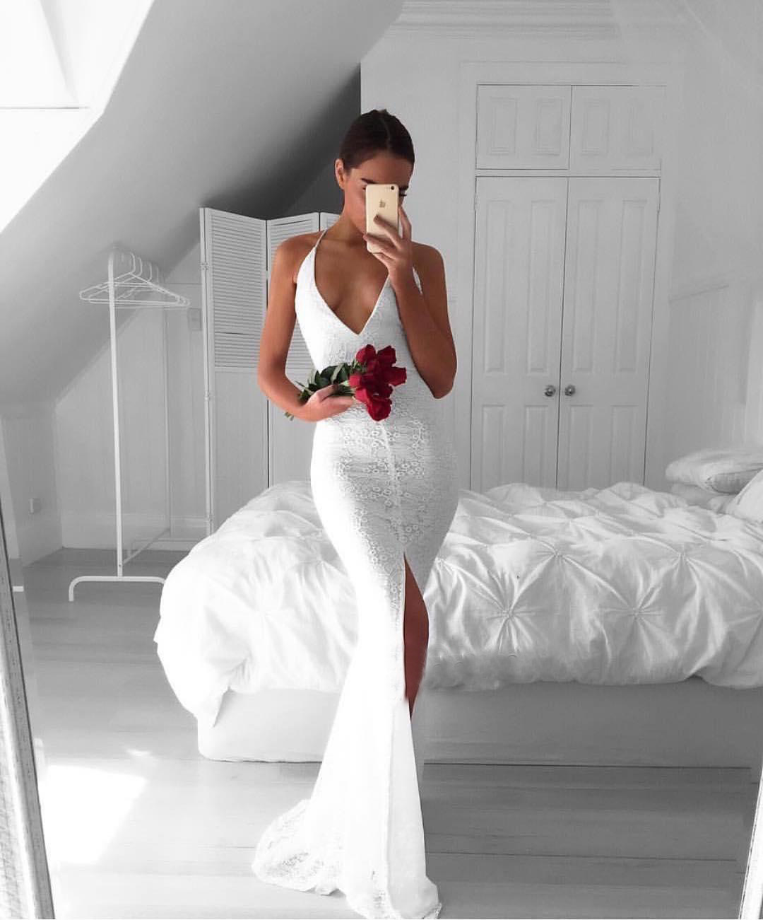 white v neck dress