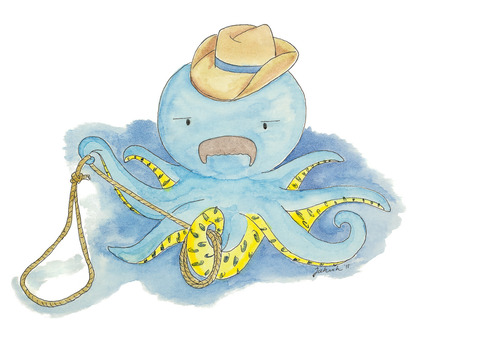 mustachioed mollusk "cowboy" - 6"x6"