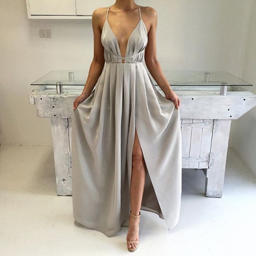 silver deep v dress