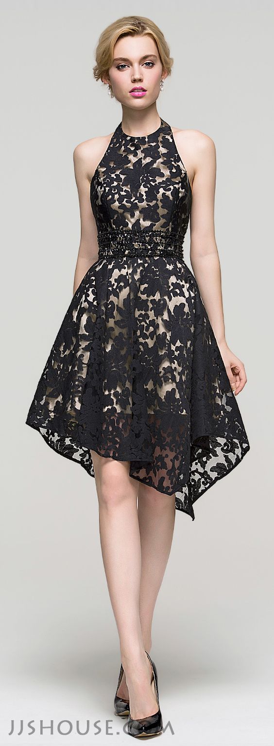 black lace a line dress